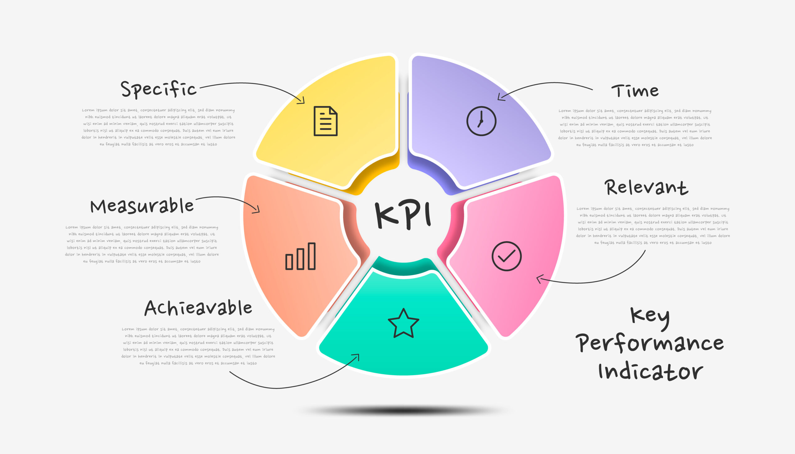 Infographic kpi key performance indicator. Colorful modern timeline infographic template.